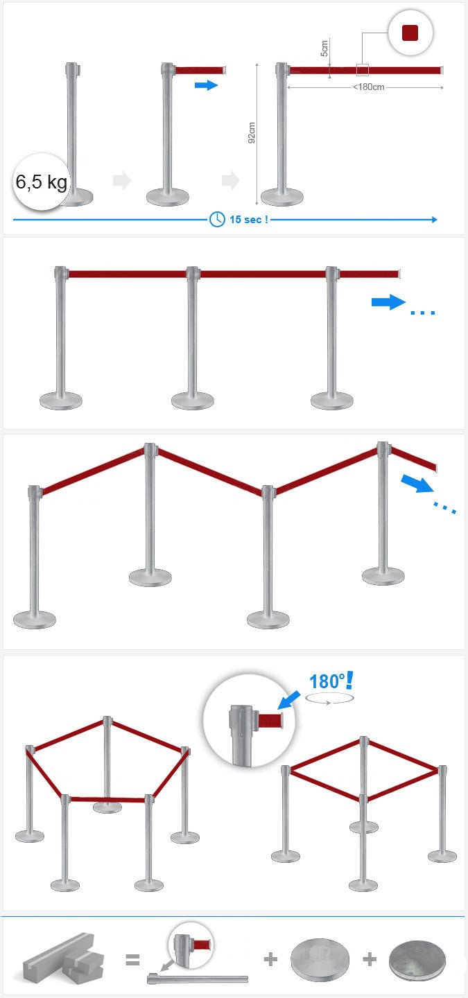 OUTLET Rajaustolppa nauhalla metalli/punainen