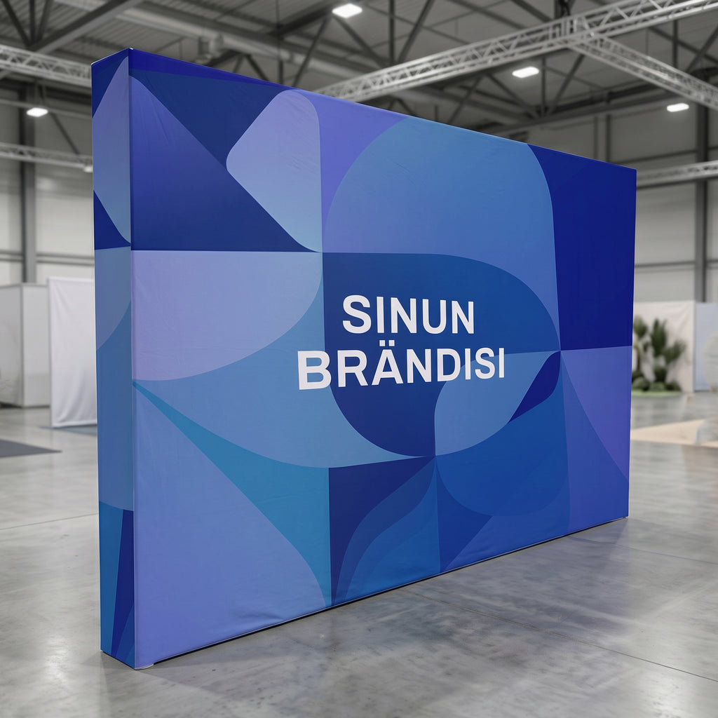 Pop- up messuseinä 3.7 x 2.25 m suora, nopea kasata.