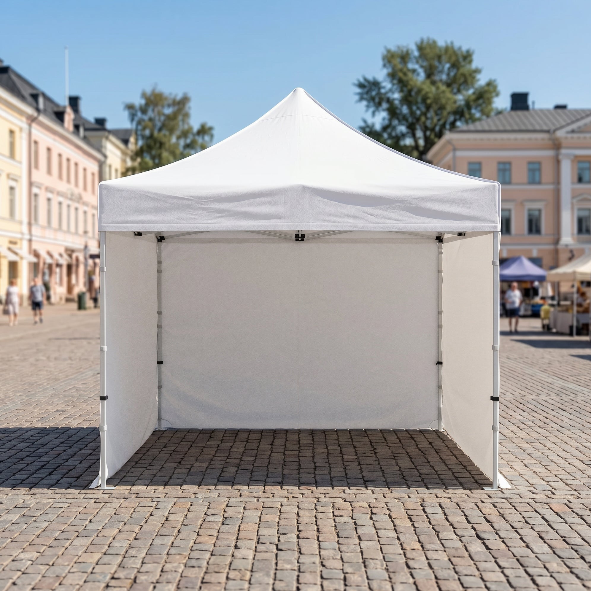 Pop up teltta 3x3m, 40mm alumiinirunko, nopea kasata. Toriteltta / näyttelyteltta / markkinateltta / Teltta painatuksella