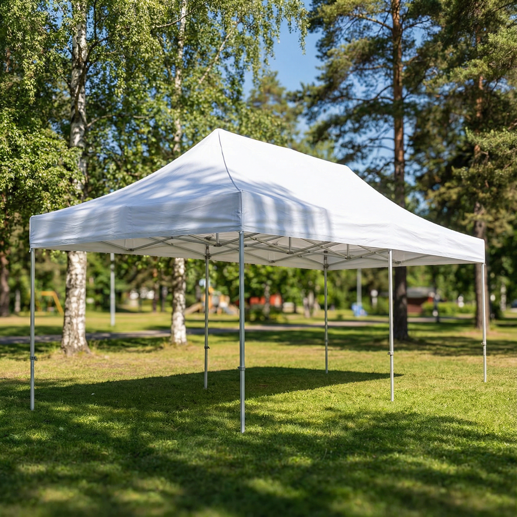 Pop up teltta 4x8m, 50mm alumiinirunko, nopea kasata, uv-suojattu. Toriteltta / näyttelyteltta / pikateltta / markkinateltta