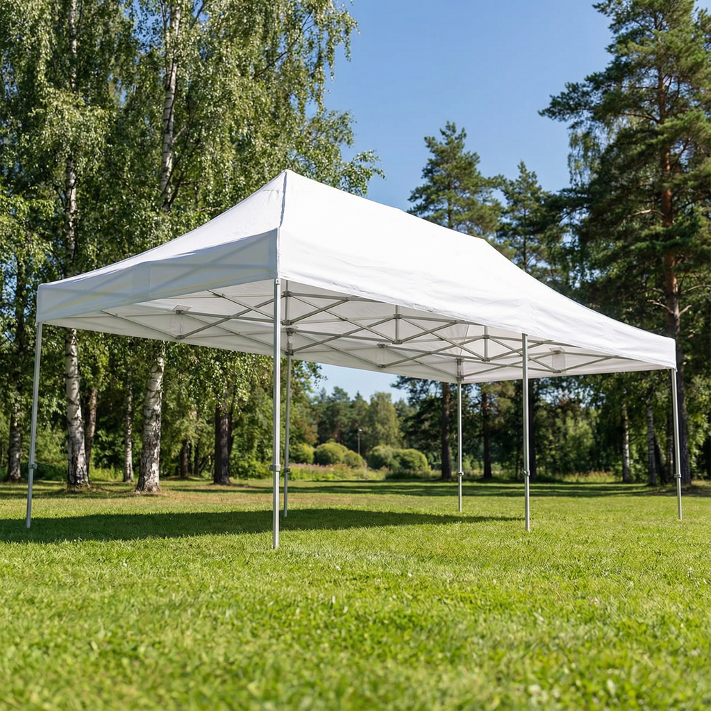 Pop up teltta 4x8m, 50mm alumiinirunko, nopea kasata, uv-suojattu. Toriteltta / näyttelyteltta / pikateltta / markkinateltta